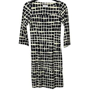 Jude Connally Black and Cream Sheath Dress with Cuffed 3/4‎ Sleeves